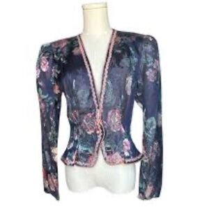 Nah Nah Collection women's blue paisley blazer with beaded trim size 13/14